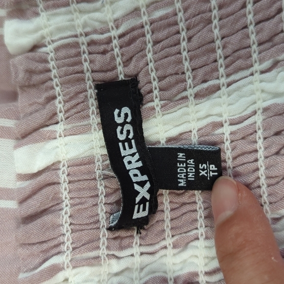 Express Striped Off Shoulder Tie Front Dress Pink White XS button preppy summer - Picture 8 of 10